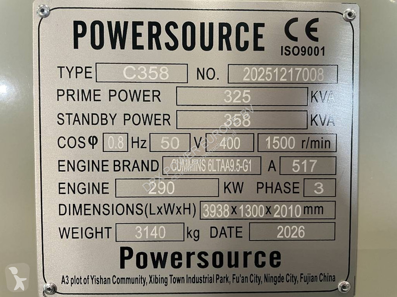آلة لمواقع البناء Cummins 6LTAA9.5-G1 - 358 kVA...