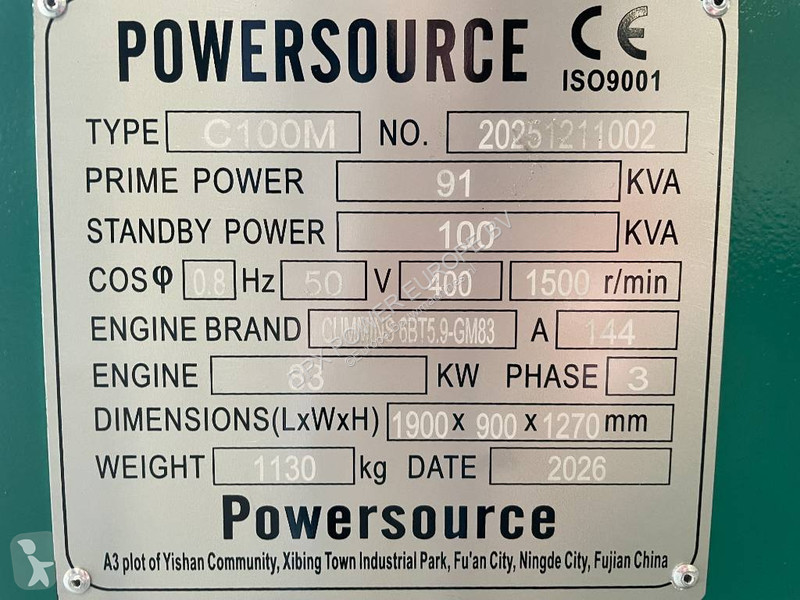 Stavebný stroj Cummins 6BT5.9-GM83 - 100 kVA...