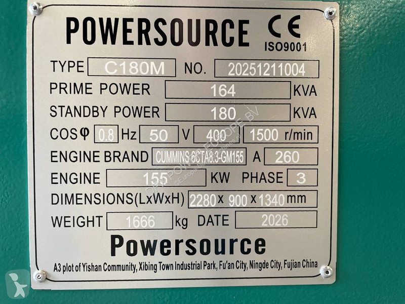 Stavebný stroj Cummins 6CTA8.3-GM155 - 180 kVA...