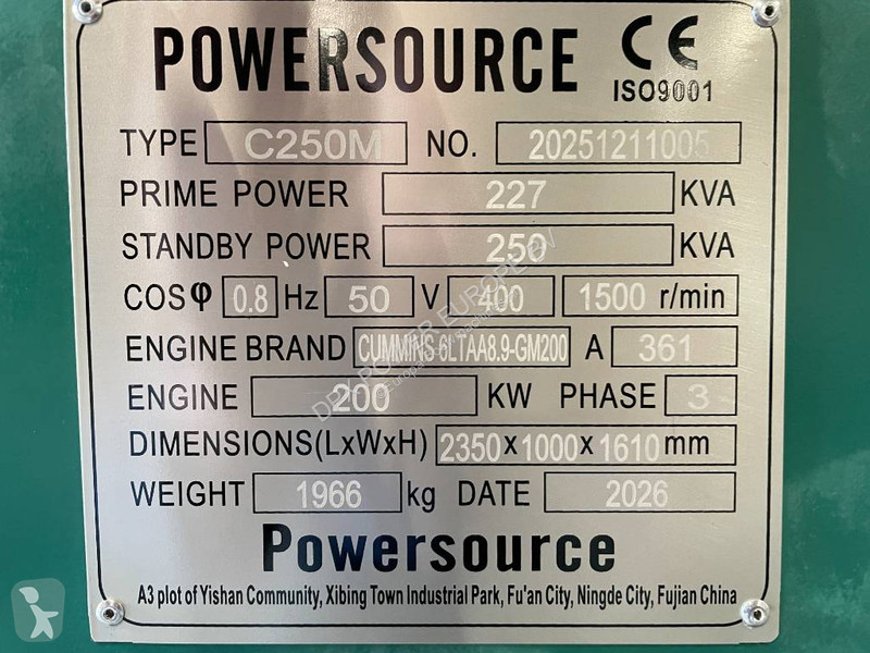 Stavebný stroj Cummins 6LTAA8.9-GM200 - 250 kVA...