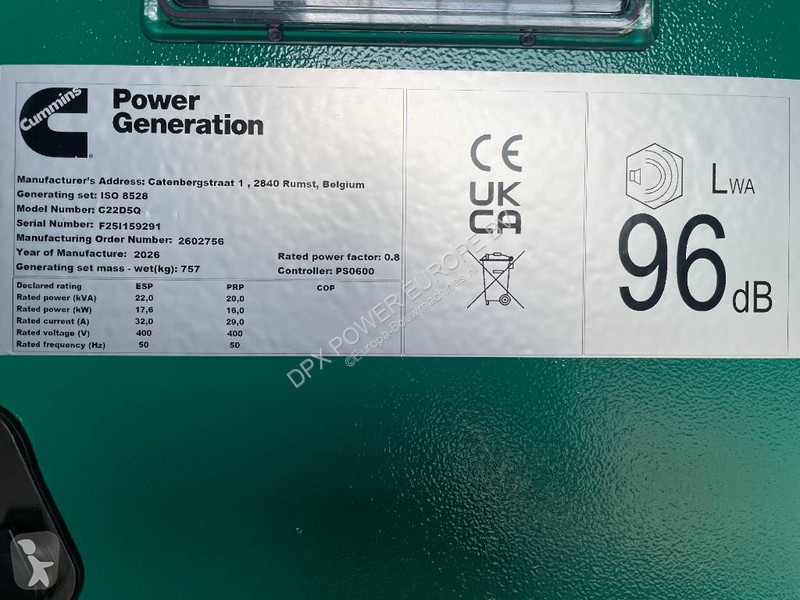 Stavebný stroj Cummins C22D5Q - 22 kVA...