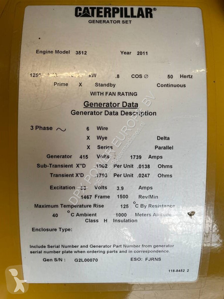 Stavebný stroj Caterpillar 3512 - 1250 kVA Used...