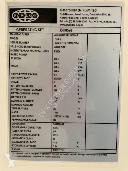 FG Wilson P150-5 - 150 kVA Open Genset -...