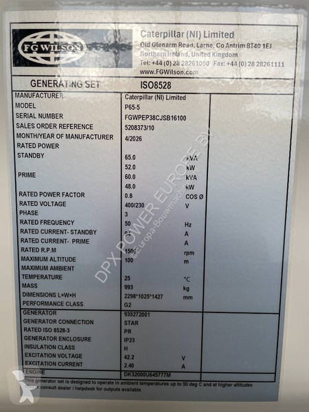 FG Wilson P65-5 - 65 kVA Genset - DPX-16006...