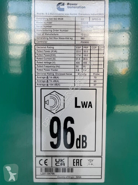 Materiaal voor de bouw Cummins C22D5 - 22 kVA...