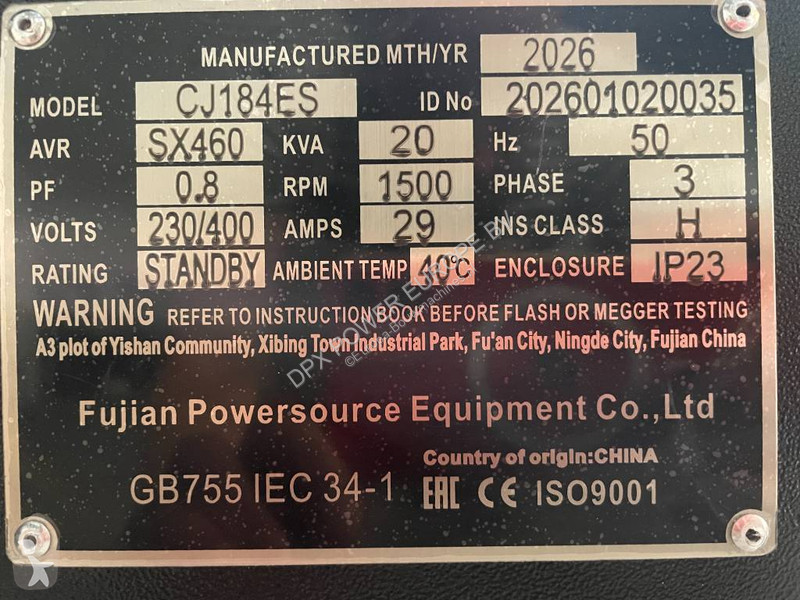 Stavebný stroj  CJ184ES - 20 kVA Alternator -...