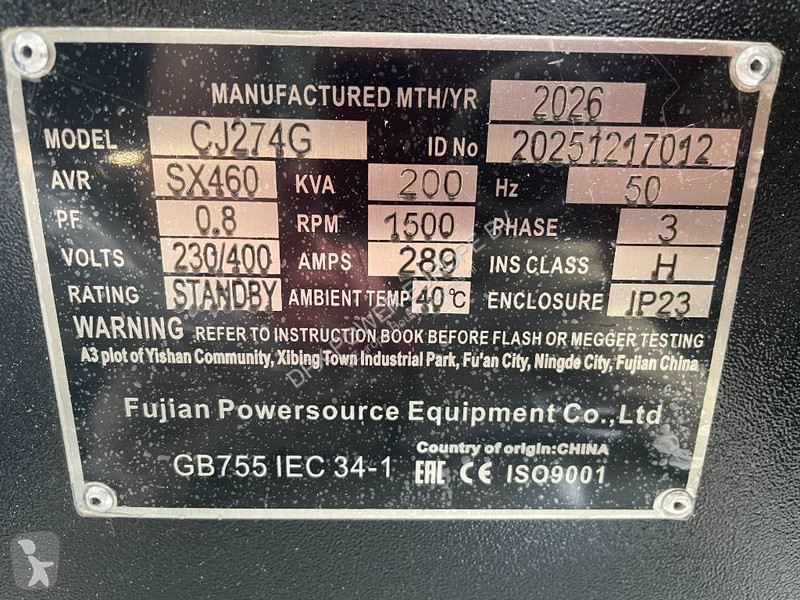 Stavebný stroj  CJ274G - 200 kVA Alternator -...