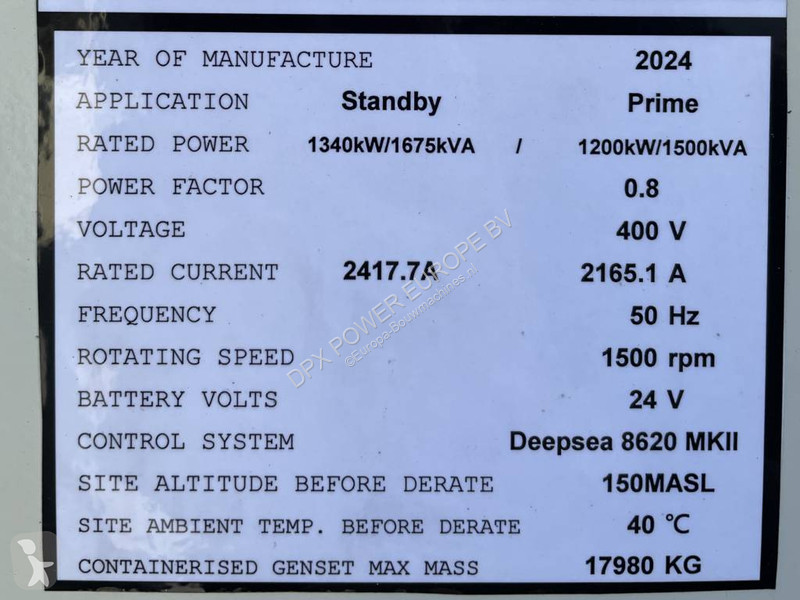 Material de obra Cummins KTA50GS8 - 1.675 kVA...