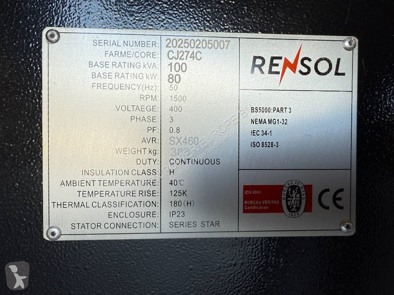 Stavebný stroj  CJ274C - 100 kVA Alternator -...