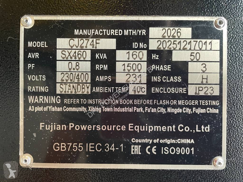 Stavebný stroj  CJ274E - 160 kVA Alternator -...