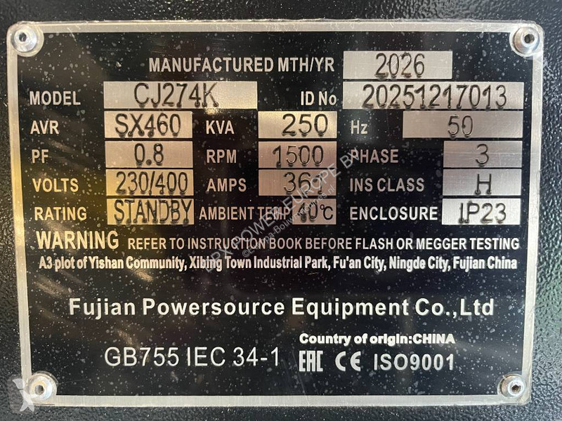 Stavebný stroj  CJ274K - 250 kVA Alternator -...