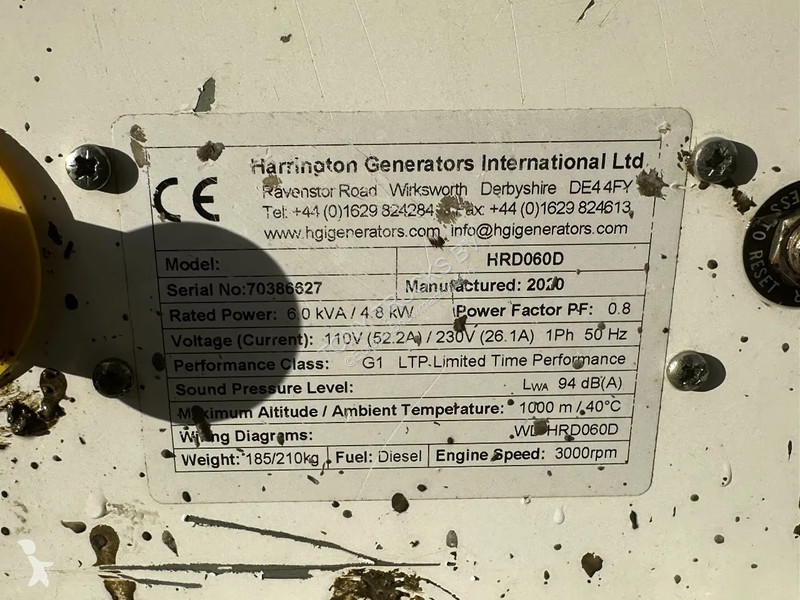 Stavebný stroj  HRD060D 6 KVA GENERATOR 110V+230V