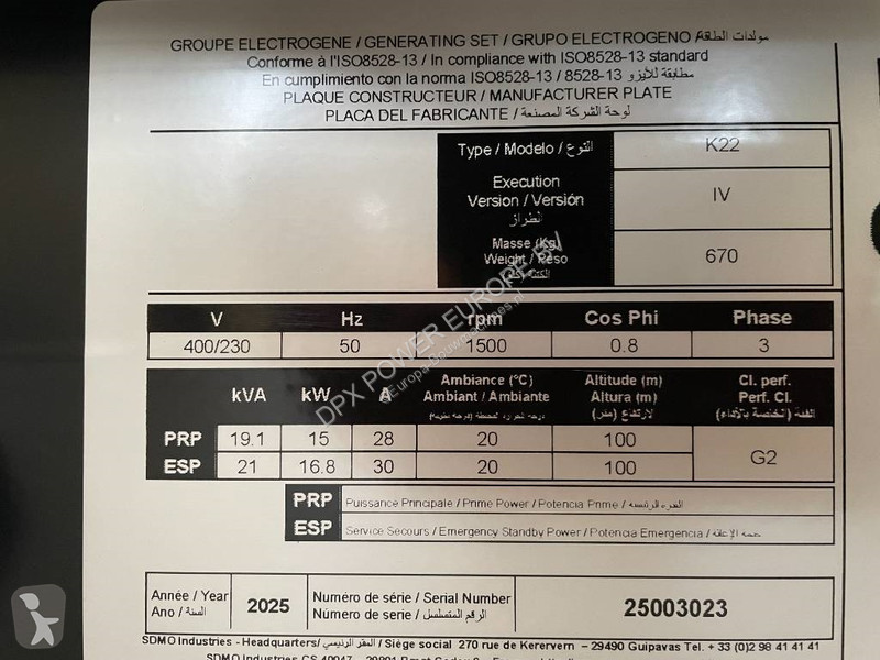 Stavebný stroj  K22 - 22 kVA Generator - DPX-17003