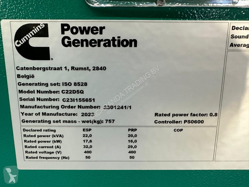 آلة لمواقع البناء Cummins C22D5Q(S) GENERATOR...