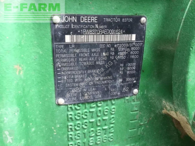 Tracteur agricole John Deere  8370