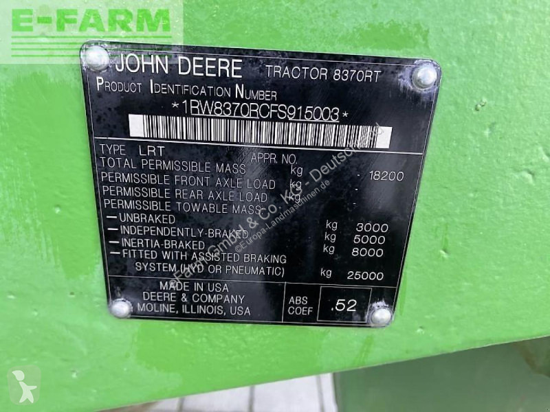 Landbrugstraktor John Deere  8370 rt
