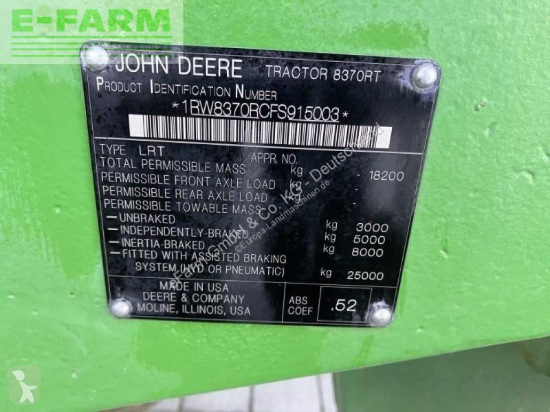 Landbrugstraktor John Deere  8370 rt
