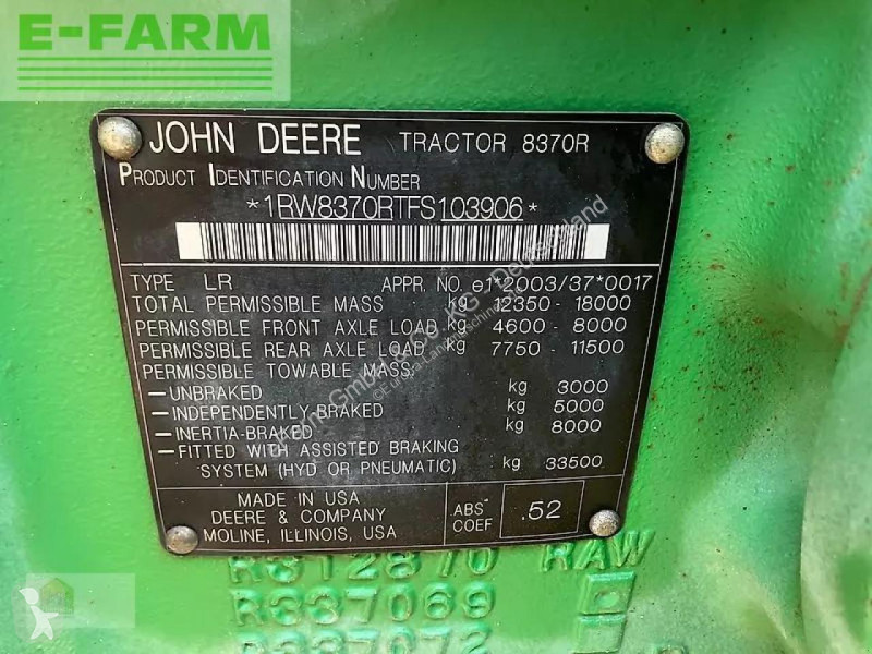 Landbrugstraktor John Deere  8370r e23 *motor...