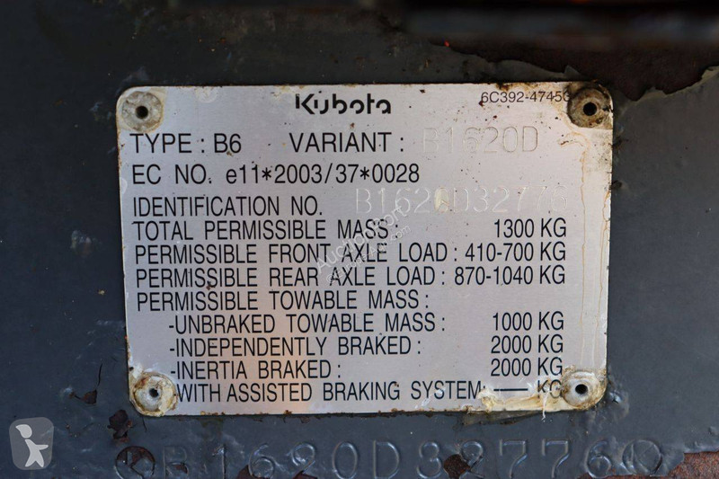 Tractor agrícola Kubota B1620D