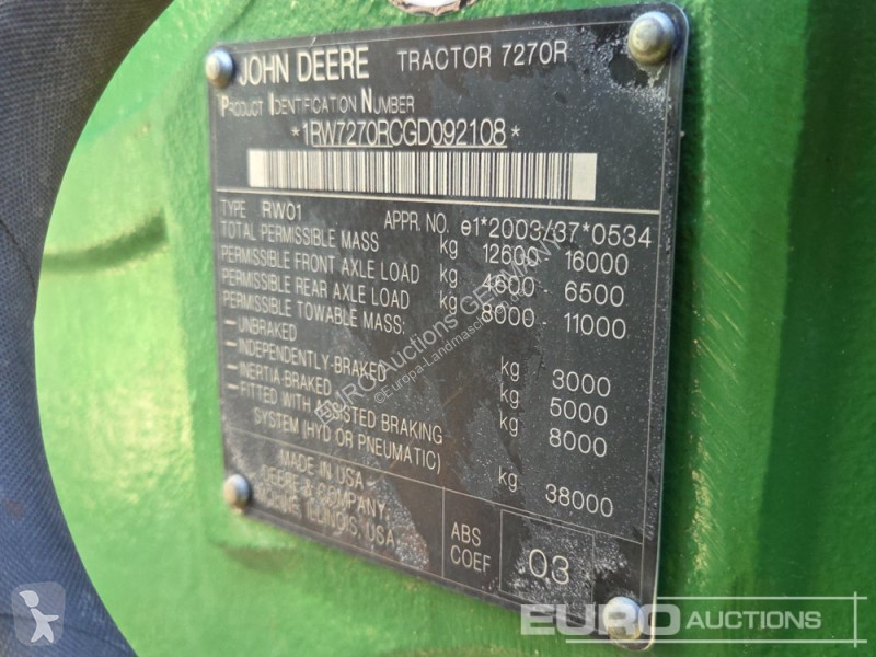 Tracteur agricole John Deere 7270R