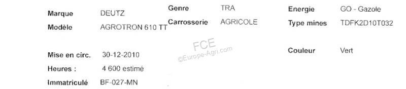 Tracteur agricole Deutz-Fahr AGROTRON 610TTV /...