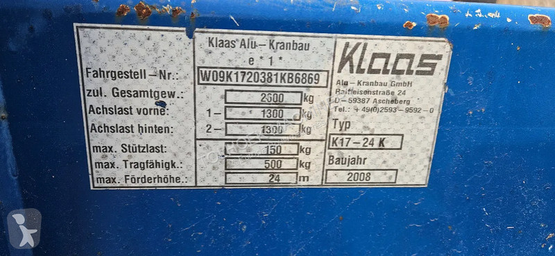 Grua Liebherr KLAAS K17/24 aanhanger hijs kraan