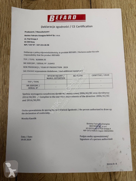 رافعة Befard XGR 800.3 E Vacuumheffer