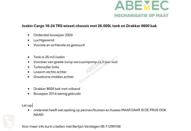 Joskin Cargo chassis met tank en Drakkar bak