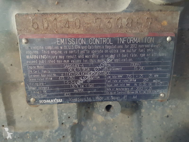 قطع غيار الأشغال العمومية Komatsu SAA6D140E-6...