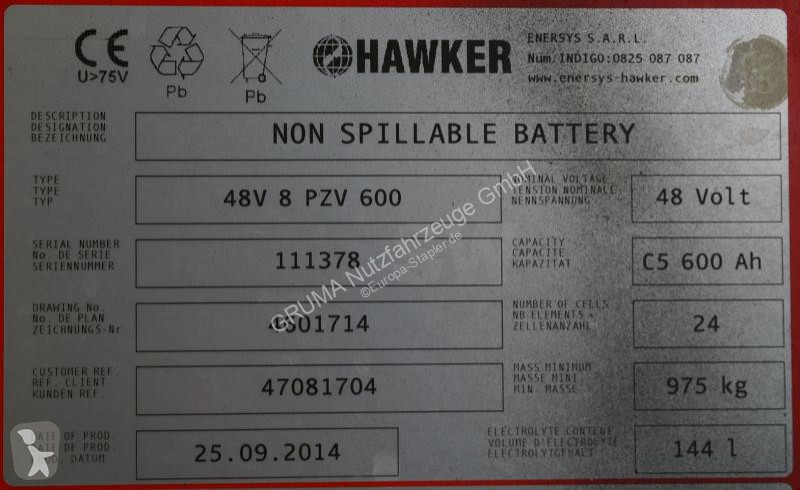 Magazijnmachines Hawker  48 Volt 8 PzS 600 Ah