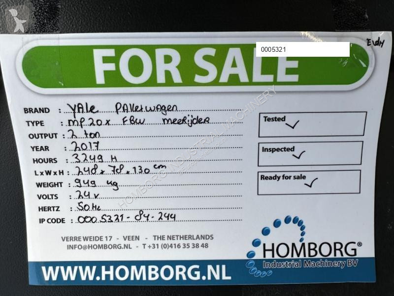 Transpaleta Yale MP 20 X FBW 2 ton Palletwagen...