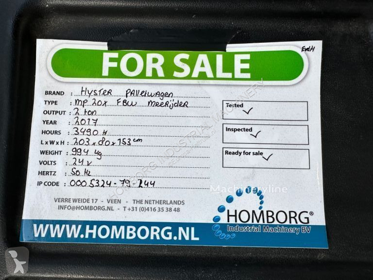 Transpalette Hyster MP20X FBW 2 ton Palletwagen...