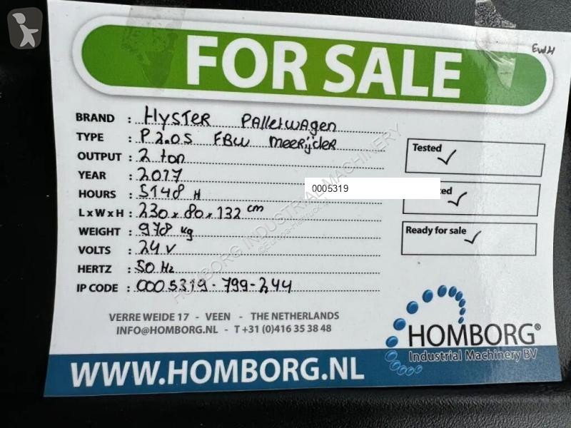 Transpalette Hyster P2.0S FBW 2 ton Pallettruck...