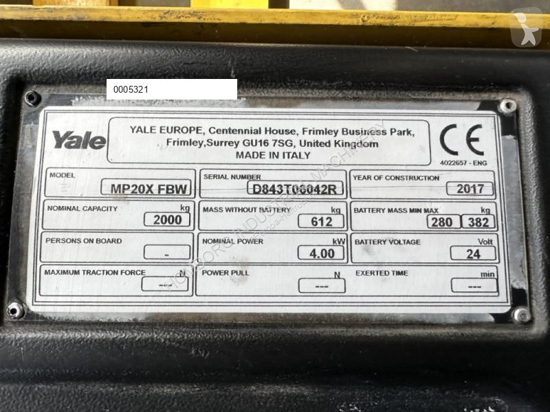 Transpaleta Yale MP 20 X FBW 2 ton Palletwagen...