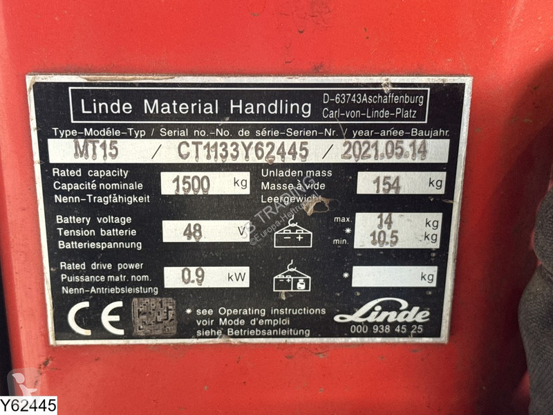Transpalet Linde MT 15 1500 kg, 0,9 kW, 2021