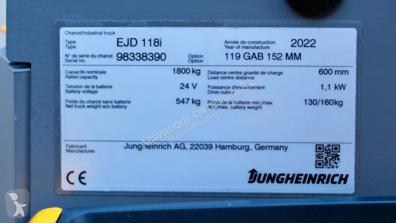 مرفاع شوكي Jungheinrich EJD 118i 152M LI-ION