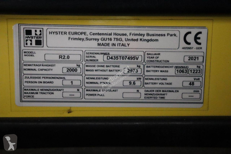 Chariot à mât rétractable Hyster R2.0