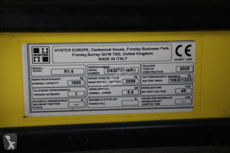 Chariot à mât rétractable Hyster R1.6