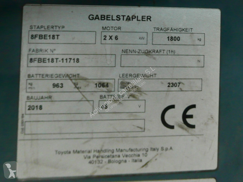 Carretilla elevadora Toyota 8FBE18T