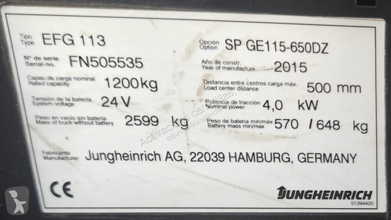 رافعة شوكية Jungheinrich EFG 113 650 DZ