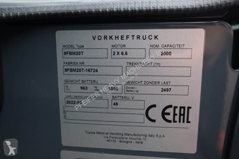 Heftruck Toyota 8FBM20T Valid inspection,...