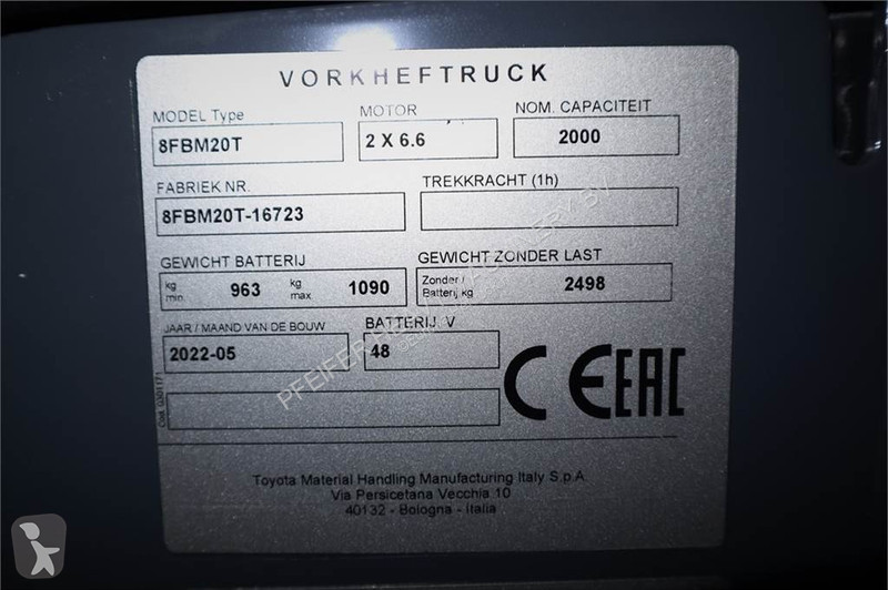 Heftruck Toyota 8FBM20T Valid inspection,...