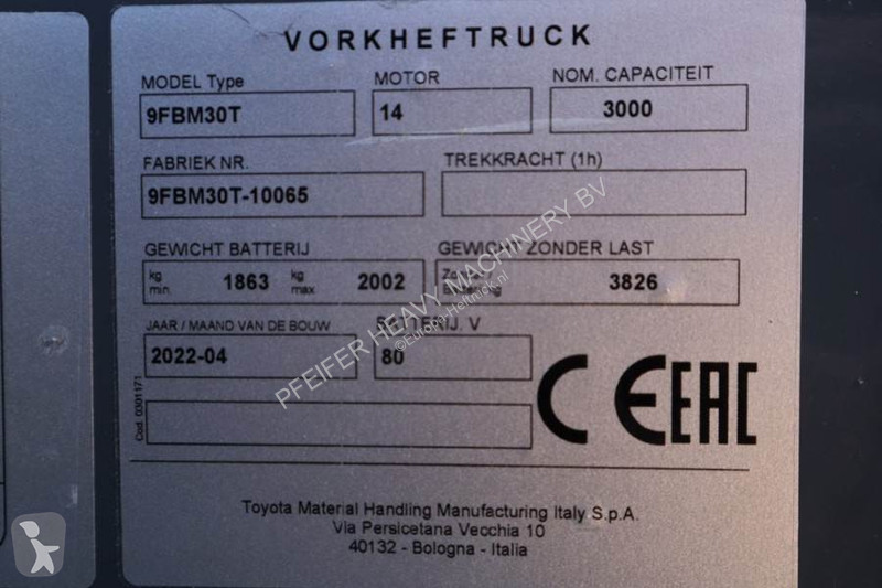Heftruck Toyota 9FBM30T Valid inspection,...