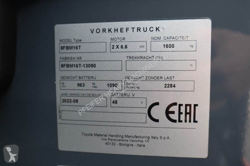 Lyfttruck Toyota 8FBM16T Valid inspection,...