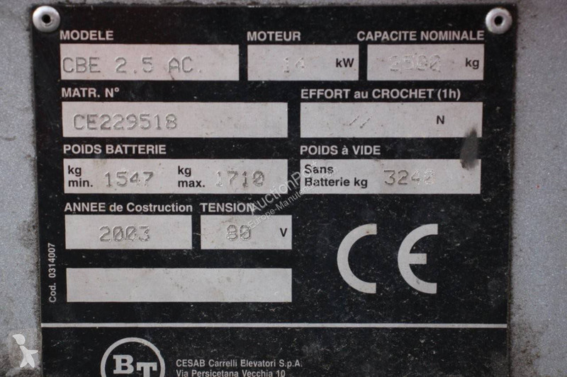 Carretilla elevadora BT CBE 2.5 AC