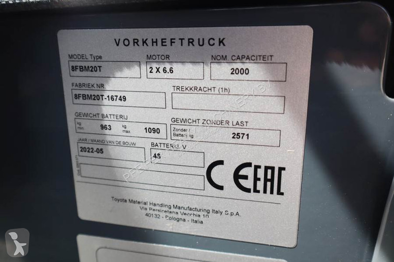 Heftruck Toyota 8FBM20T Valid inspection,...
