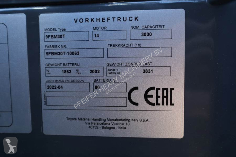 Heftruck Toyota 9FBM30T Valid inspection,...