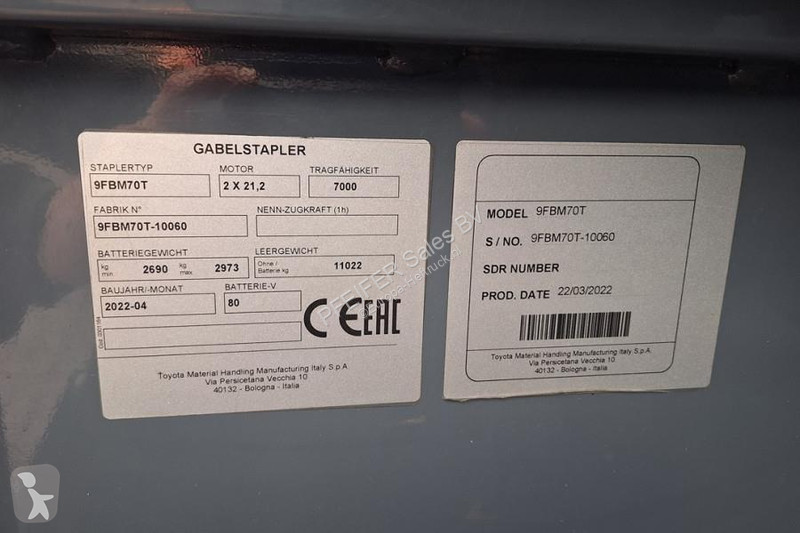 رافعة شوكية Toyota 9FBM70T Electric, 7 Tons...