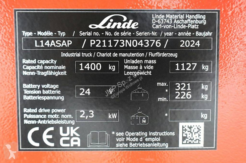 Stivuitor Linde L 14 AS AP Li-ION  NEW  UNUSED