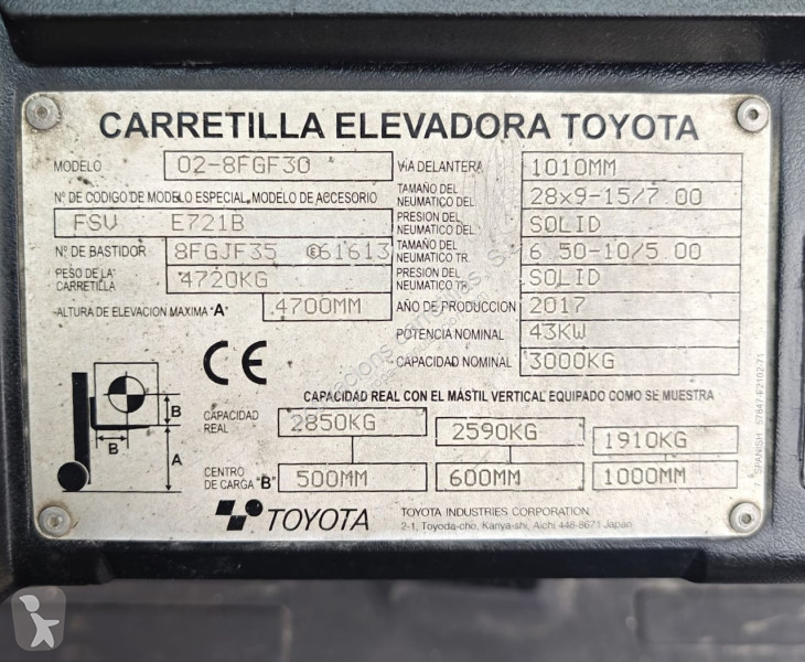 Vysokozdvižný vozík Toyota 02-8FGF30 MATRICULADA